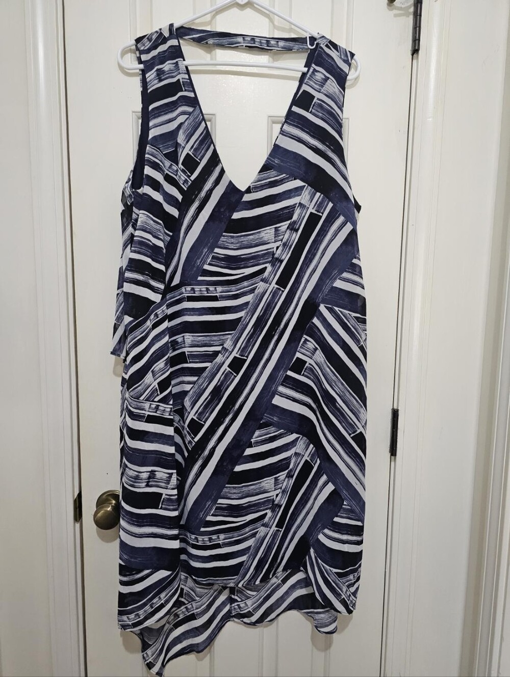 Sleeveless Navy and White Striped V-Neck Dress